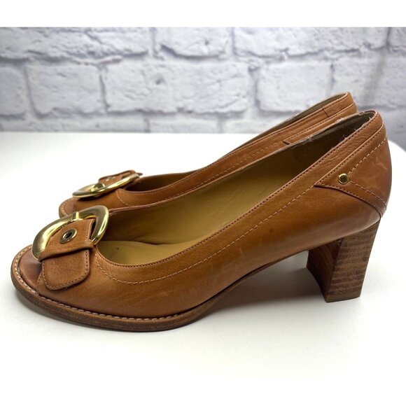 Stuart Weitzman Peep Toe Brown Leather Heels Size 5 M Ladies Vintage - Picture 4 of 10
